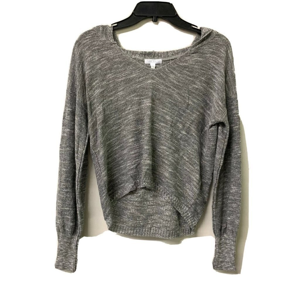 Abound Womens Gray Burnout V Neck Hooded Top Long Sleeve Blouse - Picture 1 of 3
